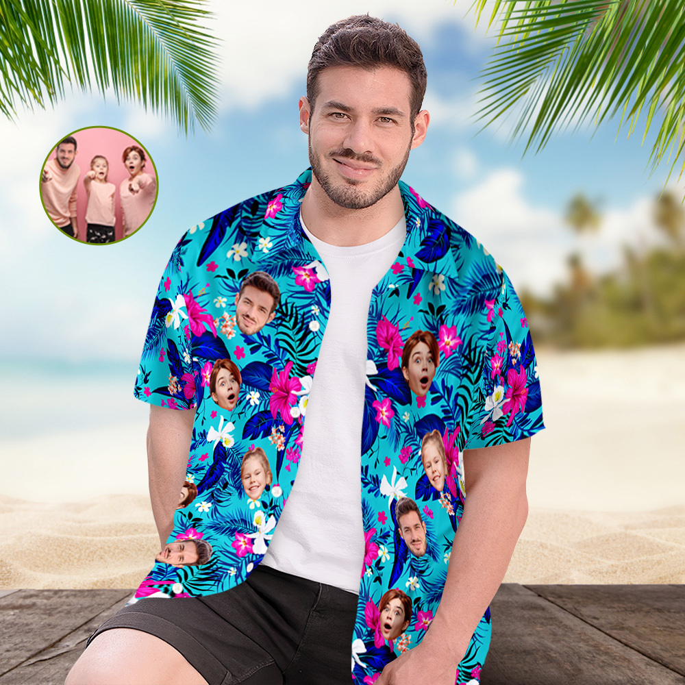 Benutzerdefiniertes Hawaii-hemd Mit Gesicht, Personalisiertes Hawaii-hemd-logo, All-over-print, Hawaii-hemd Als Geschenk Für Familienliebhaber - dephotoblanket