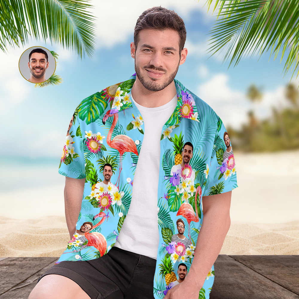 Kundenspezifisches Foto-lustiges Menschliches Aloha-hawaii-hemd-sonnenblumen-flamingo-hemd - dephotoblanket