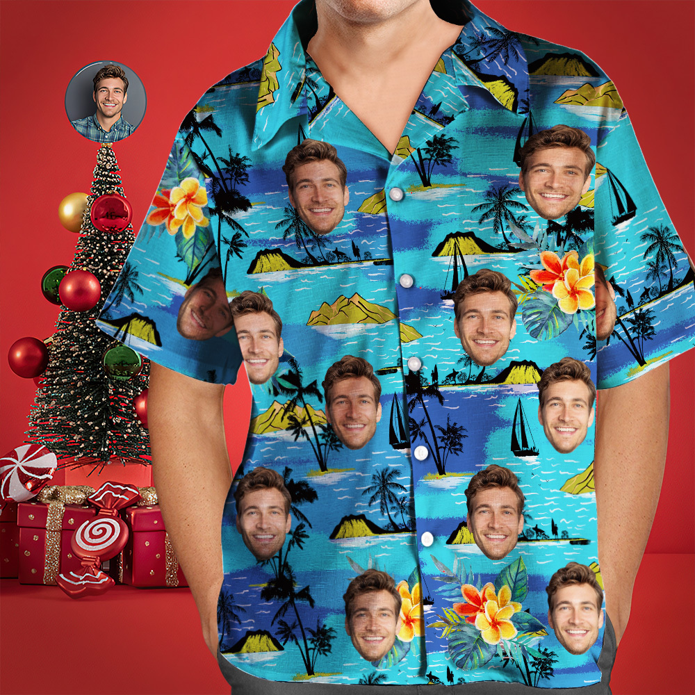 Weihnachtsgeschenk Benutzerdefinierte Hawaiihemden Berge Personalisiertes Aloha-Strandhemd für Männer - dephotoblanket