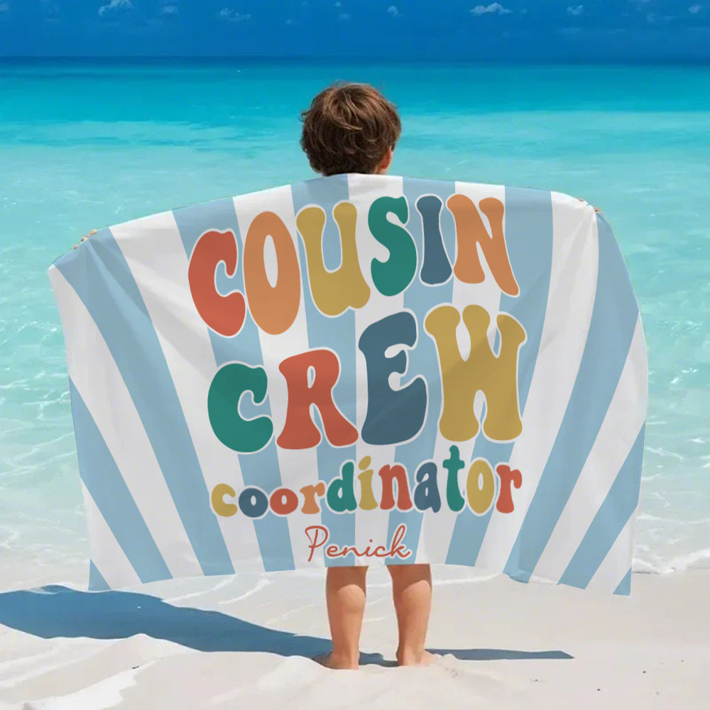 Personalisiertes Cousin-strandtuch, Kinder-badetuch Mit Individuellem Namen, Cousin-urlaub-crew-geschenk, Cousin-familientreffen-geschenk - dephotoblanket