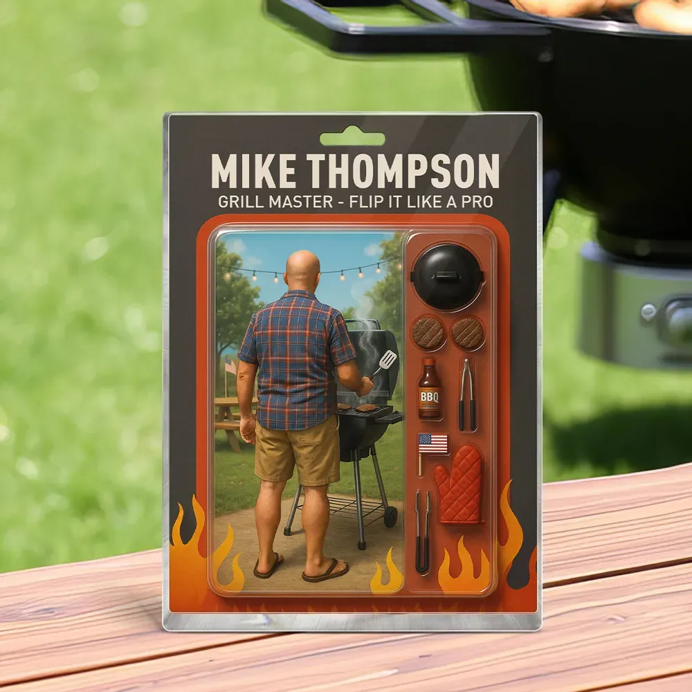 Grillmeister - Papa Oder Opa, Realistische Figur, Personalisierte Acrylblock-plakette - dephotoblanket