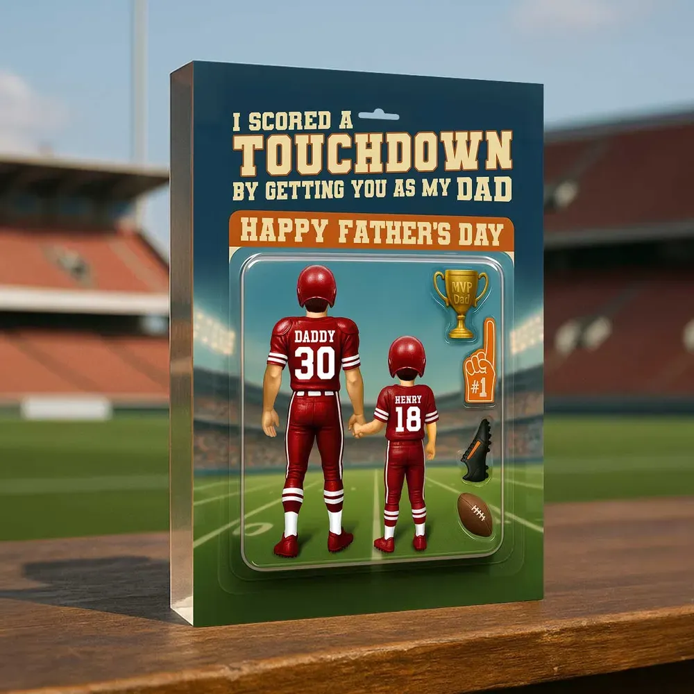 Ich Habe Einen Touchdown Erzielt Und Dich Als Meinen Vater Bekommen - Personalisierte Acrylblock-plakette Mit Individueller Figur, Vatertagsgeschenk Für Papa Oder Ehemann