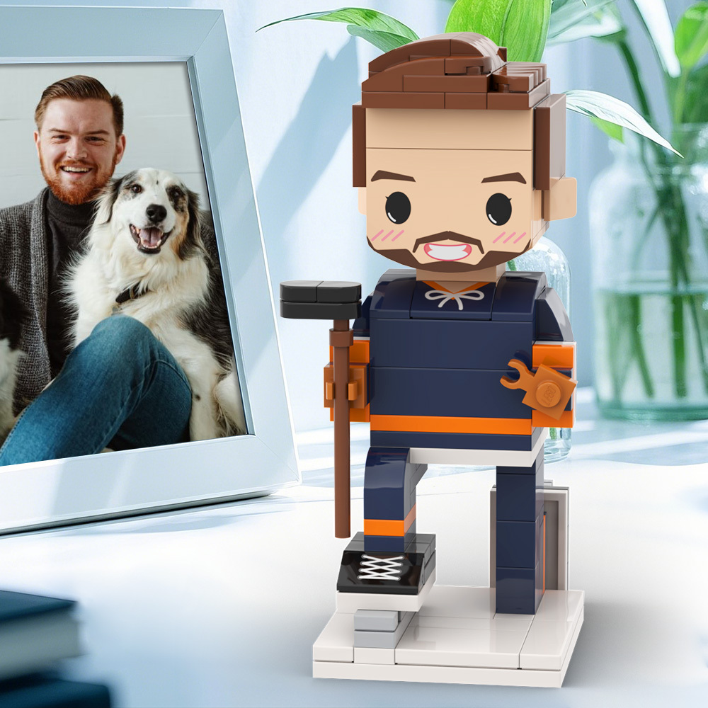 Personalisierte Kopffigur Aus Ziegelsteinen: Hockeyspieler Kniet Am Boden – Geschenk Zur Feier Des Berufs - dephotoblanket