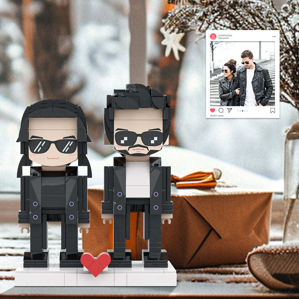 Cooles Paar, Personalisierbar, Ganzkörper-2-personen-steinfiguren, Personalisierte Ziegelfiguren Mit Niedlichem Gesicht, Geschenke Für Paare - dephotoblanket