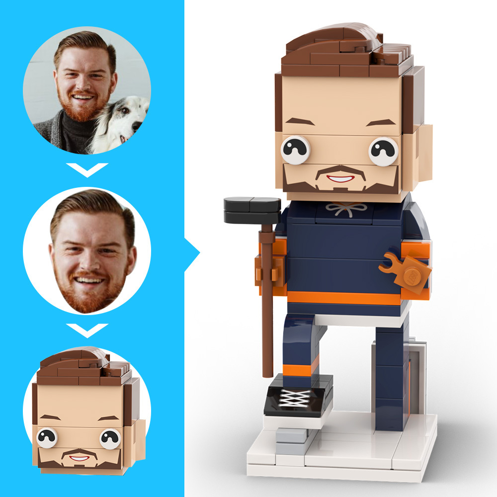 Personalisierte Kopffigur Aus Ziegelsteinen: Hockeyspieler Kniet Am Boden – Geschenk Zur Feier Des Berufs - dephotoblanket