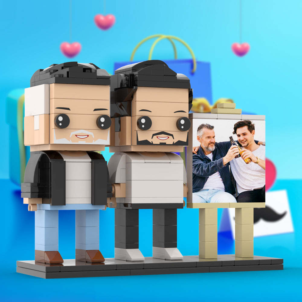 Anpassbarer Ganzkörper Für 2 Personen, Ausgewachsener Sohn, Der Mit Seinem Vater Ein Bier Trinkt, Mann-fotorahmen, Personalisierte, Individuelle Ziegelfiguren, Kleines Partikel-blockspielzeug, Personalisiert Für Den Vatertag - dephotoblanket