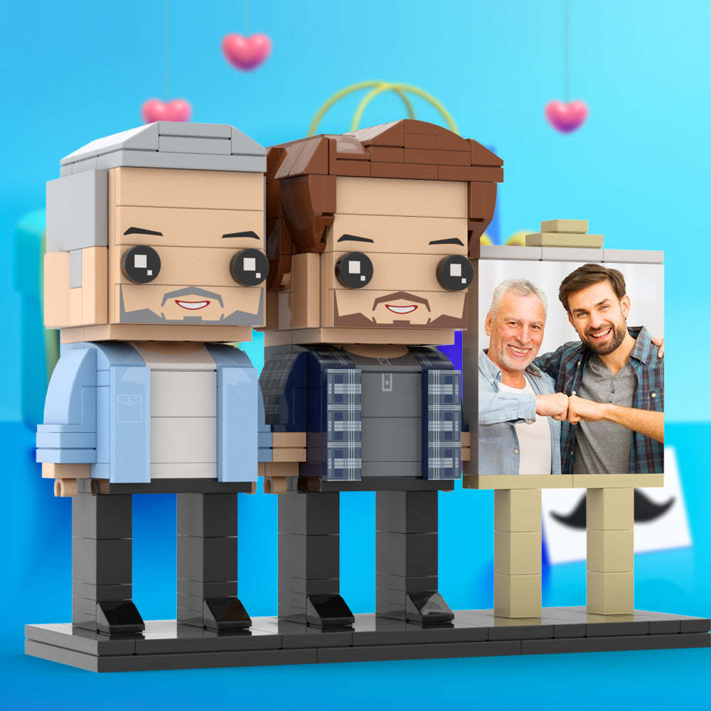 Anpassbarer Ganzkörper-fotorahmen Für 2 Personen, Vater Und Sohn, Fauststoß, Personalisierte Ziegelfiguren, Kleines Partikelblock-spielzeug, Personalisierbar Für Den Vatertag - dephotoblanket