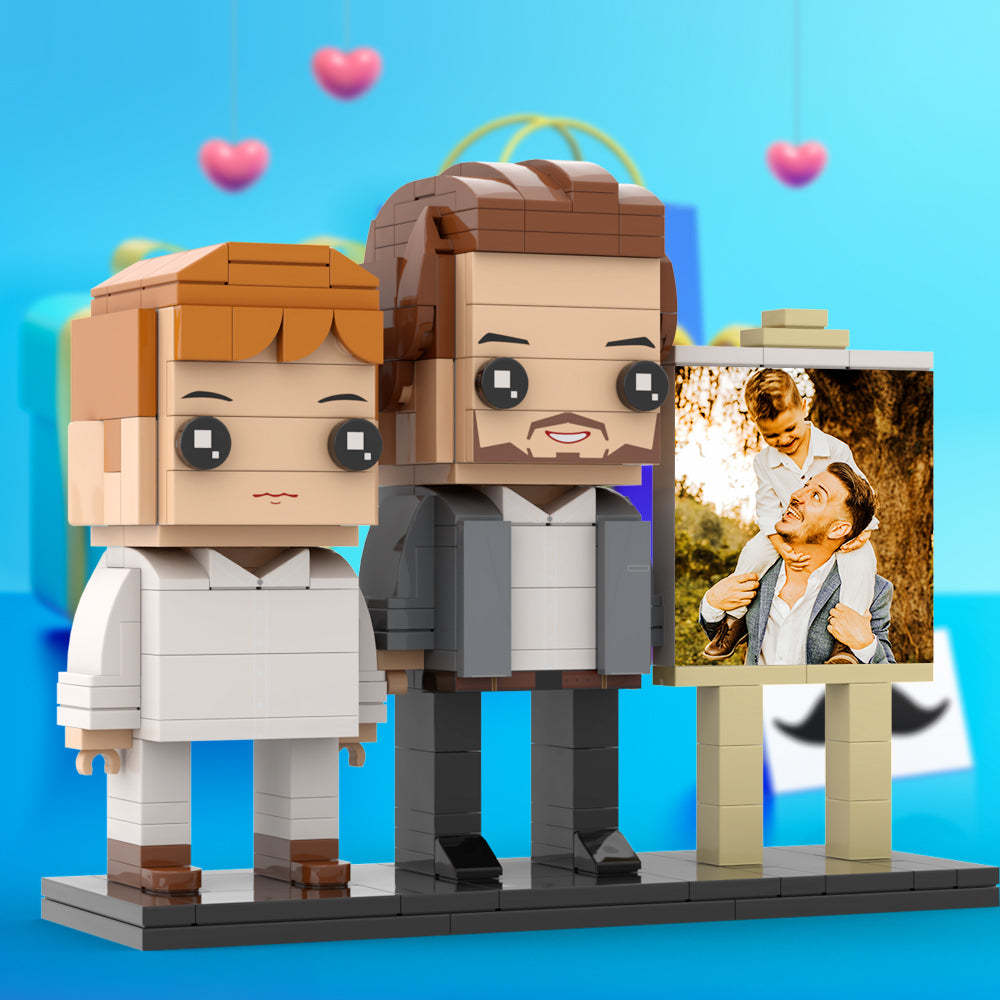 Anpassbarer Ganzkörper-fotorahmen Für 2 Personen, Kleiner Sohn Sitzt Auf Papas Schulter, Personalisierte Ziegelfiguren, Kleines Partikelblock-spielzeug, Personalisierbar Für Den Vatertag - dephotoblanket