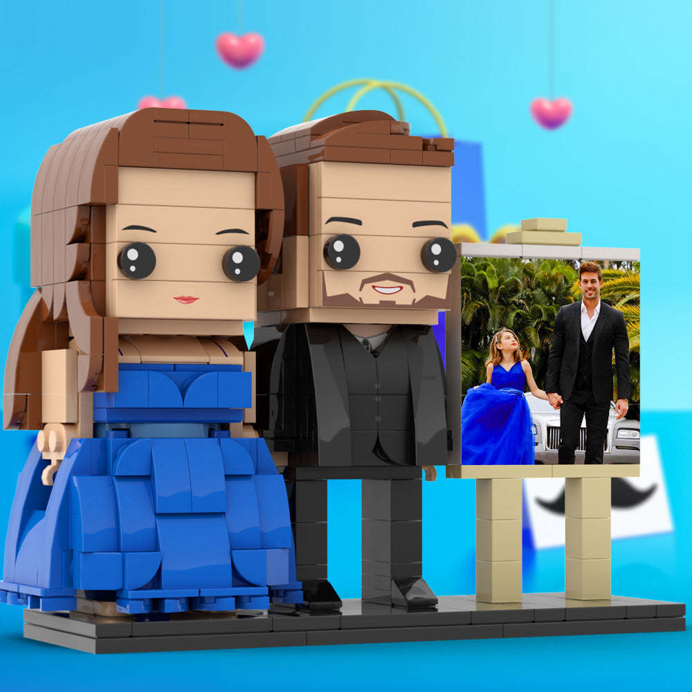 Ganzkörper-anpassbarer 2-personen-vater Und Seine Tochter Im Perfekten Blauen Kleid-fotorahmen, Personalisierte, Individuelle Ziegelfiguren, Kleines Partikelblockspielzeug, Personalisiert Für Den Vatertag - dephotoblanket