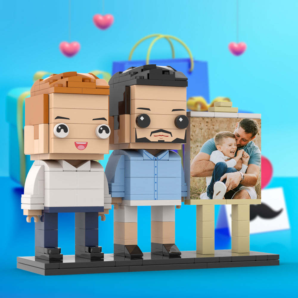 Anpassbarer Ganzkörper-fotorahmen Für 2 Personen, Vater Umarmt Seinen Sohn, Kleiner Junge, Personalisierte Ziegelfiguren, Kleines Partikelblockspielzeug, Personalisiert Für Den Vatertag - dephotoblanket