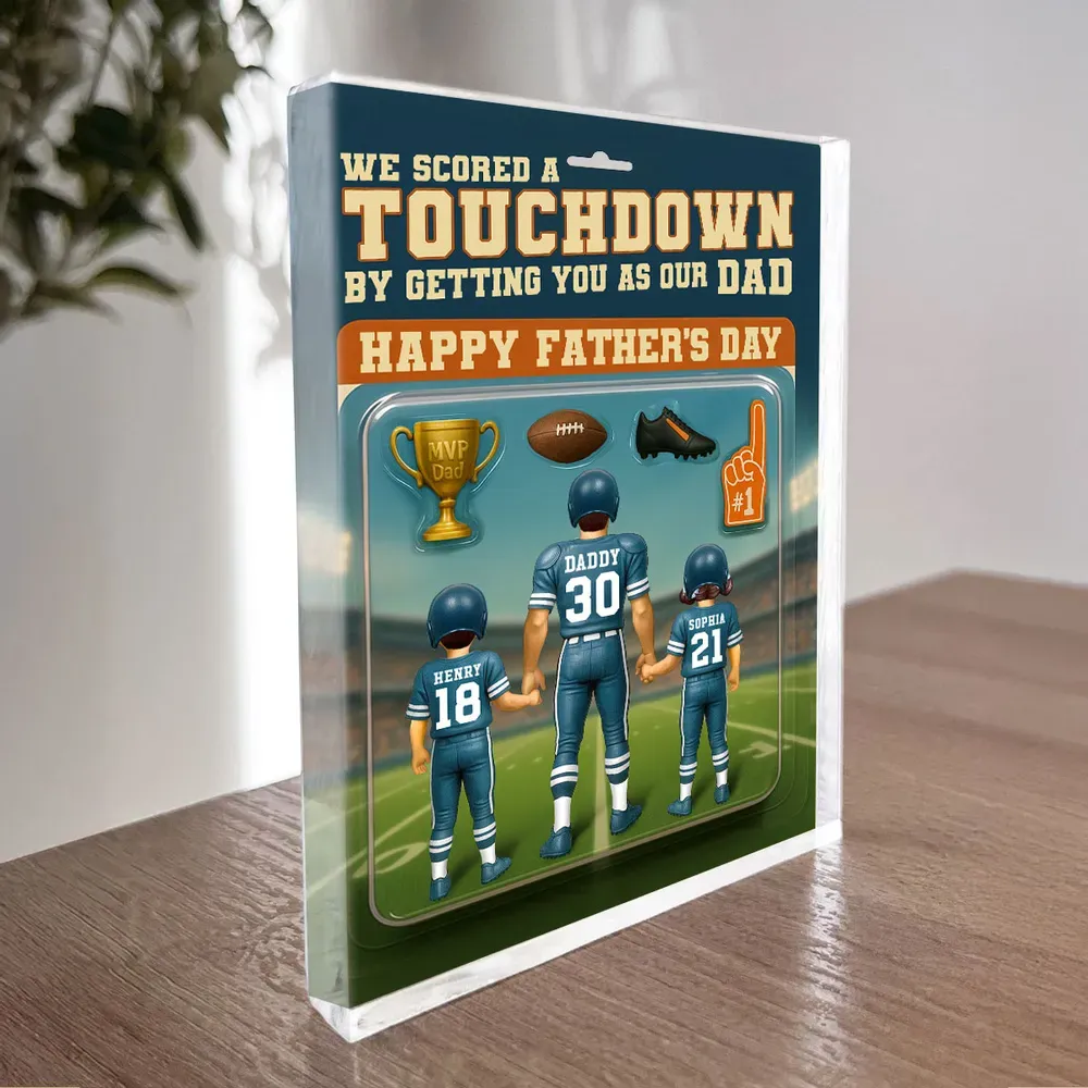 Ich Habe Einen Touchdown Erzielt Und Dich Als Meinen Vater Bekommen - Personalisierte Acrylblock-plakette Mit Individueller Figur, Vatertagsgeschenk Für Papa Oder Ehemann - dephotoblanket
