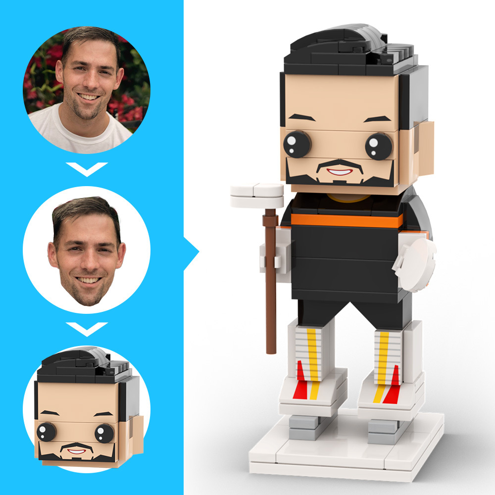 Personalisierte Kopffigur Aus Ziegelsteinen: Hockeyspieler Kniet Am Boden – Geschenk Zur Feier Des Berufs - dephotoblanket