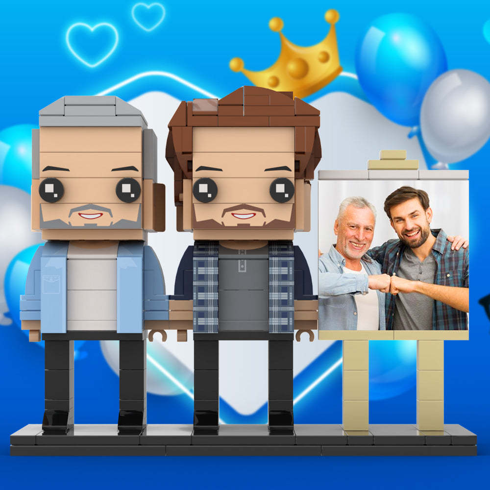 Anpassbarer Ganzkörper-fotorahmen Für 2 Personen, Vater Und Sohn, Fauststoß, Personalisierte Ziegelfiguren, Kleines Partikelblock-spielzeug, Personalisierbar Für Den Vatertag - dephotoblanket