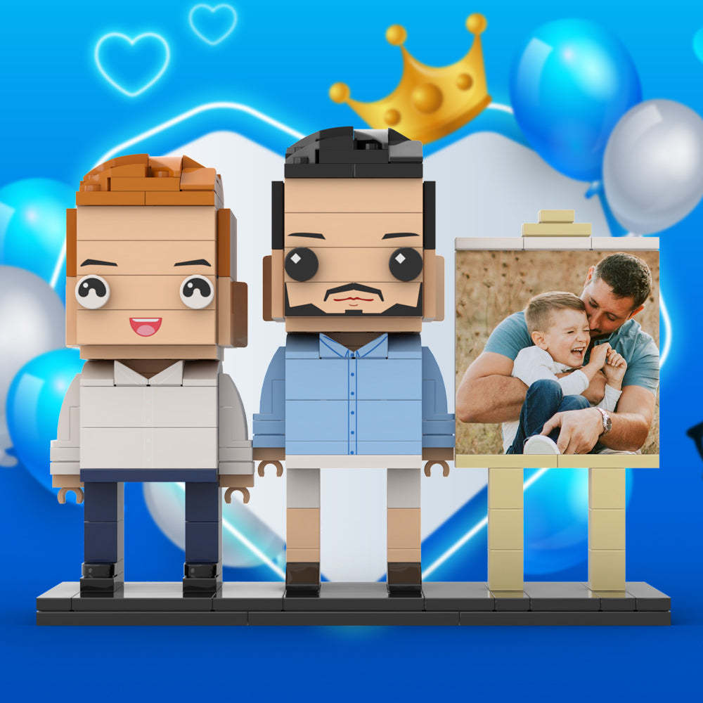 Anpassbarer Ganzkörper-fotorahmen Für 2 Personen, Vater Umarmt Seinen Sohn, Kleiner Junge, Personalisierte Ziegelfiguren, Kleines Partikelblockspielzeug, Personalisiert Für Den Vatertag - dephotoblanket