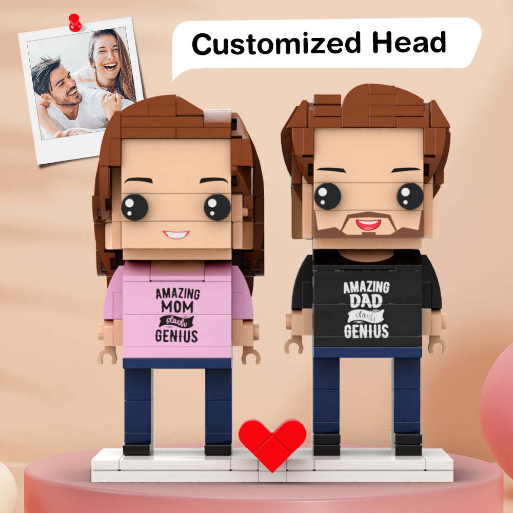 Tolles Passendes T-shirt-geschenk Für Mama Und Papa, Ziegelfiguren, Personalisierte Paare, Ziegelfiguren, Kleines Partikelblock-geschenk Für Eltern Zum Valentinstag - dephotoblanket