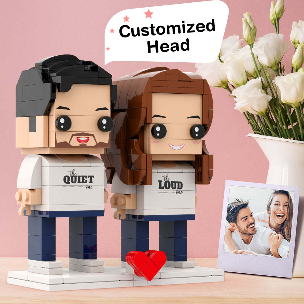 Valentinstags-paar-matching-shirt, Leises Und Lautes Geschenk, Ziegelfiguren, Personalisierte Paare, Ziegelfiguren, Kleines Partikelblock-geschenk Für Verliebte - dephotoblanket
