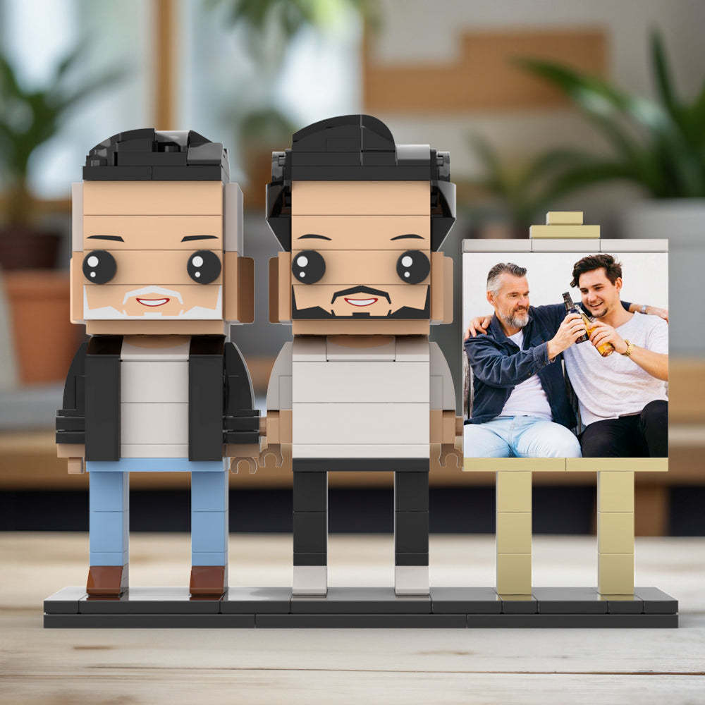 Anpassbarer Ganzkörper Für 2 Personen, Ausgewachsener Sohn, Der Mit Seinem Vater Ein Bier Trinkt, Mann-fotorahmen, Personalisierte, Individuelle Ziegelfiguren, Kleines Partikel-blockspielzeug, Personalisiert Für Den Vatertag - dephotoblanket