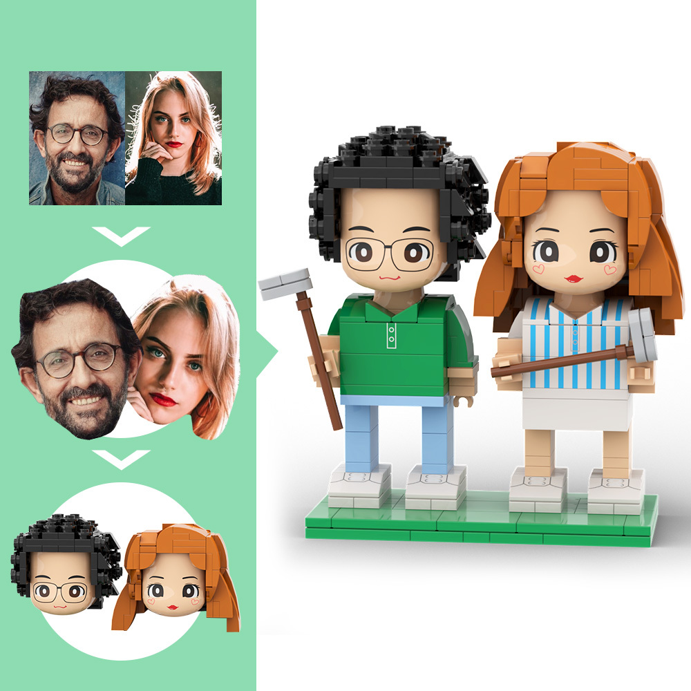 Personalisierte Kopf-pärchen-golffigur Aus Ziegelstein Mit Eingraviertem Text – Geschenkidee Für Berufstätige - dephotoblanket