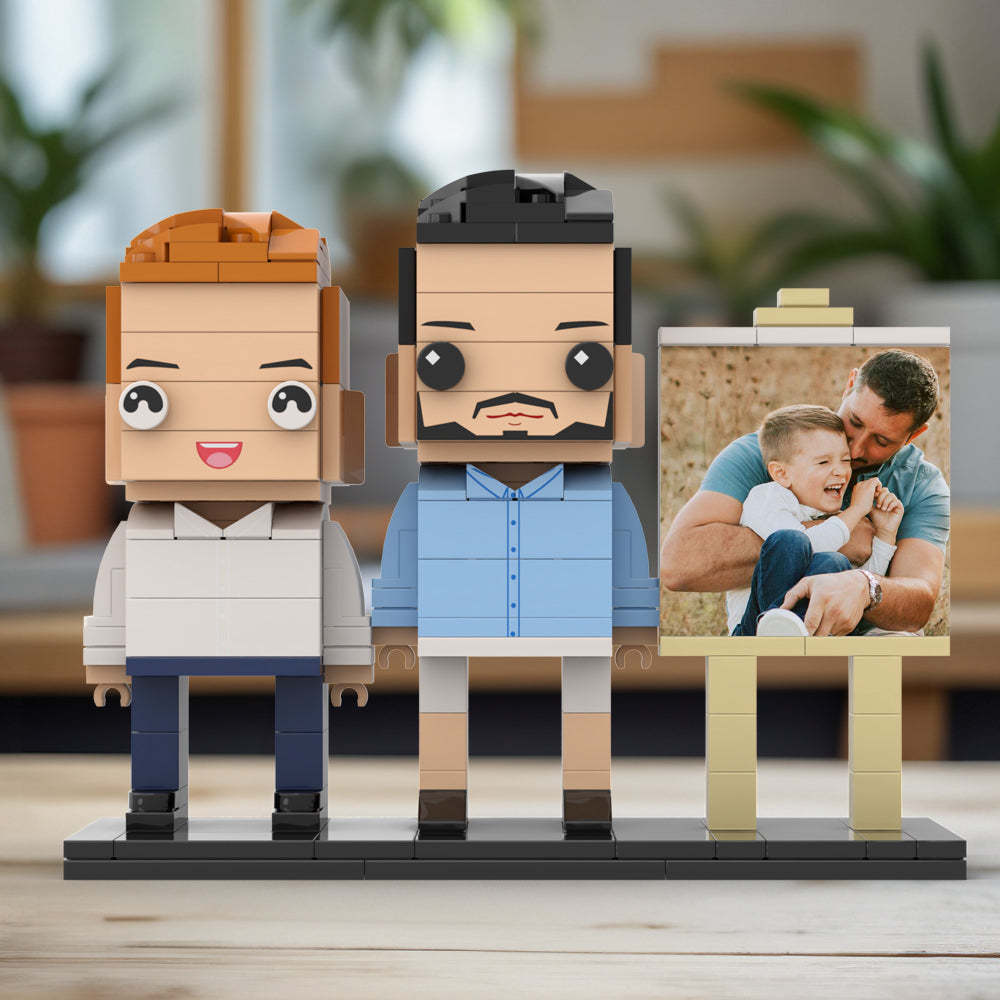 Anpassbarer Ganzkörper-fotorahmen Für 2 Personen, Vater Umarmt Seinen Sohn, Kleiner Junge, Personalisierte Ziegelfiguren, Kleines Partikelblockspielzeug, Personalisiert Für Den Vatertag - dephotoblanket