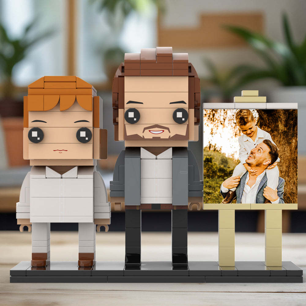 Anpassbarer Ganzkörper-fotorahmen Für 2 Personen, Kleiner Sohn Sitzt Auf Papas Schulter, Personalisierte Ziegelfiguren, Kleines Partikelblock-spielzeug, Personalisierbar Für Den Vatertag - dephotoblanket