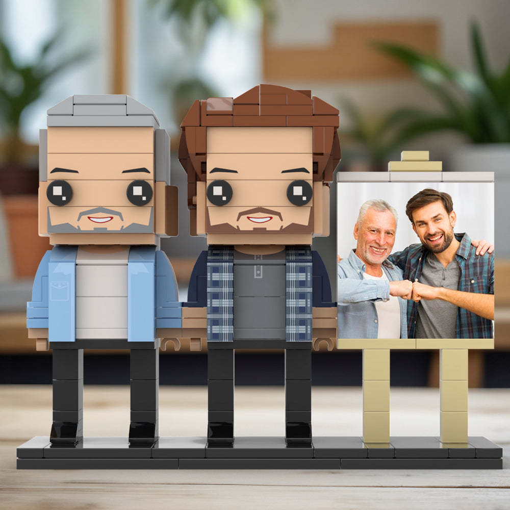 Anpassbarer Ganzkörper-fotorahmen Für 2 Personen, Vater Und Sohn, Fauststoß, Personalisierte Ziegelfiguren, Kleines Partikelblock-spielzeug, Personalisierbar Für Den Vatertag - dephotoblanket