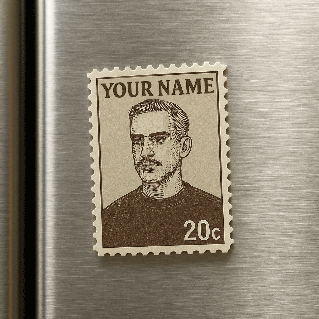 Kühlschrankmagnet Mit Individuellem Portrait Und Vintage-stempel, Personalisierter Fotoname, Briefmarke, Kühlschrankmagnet, Jubiläumsgeschenke - dephotoblanket