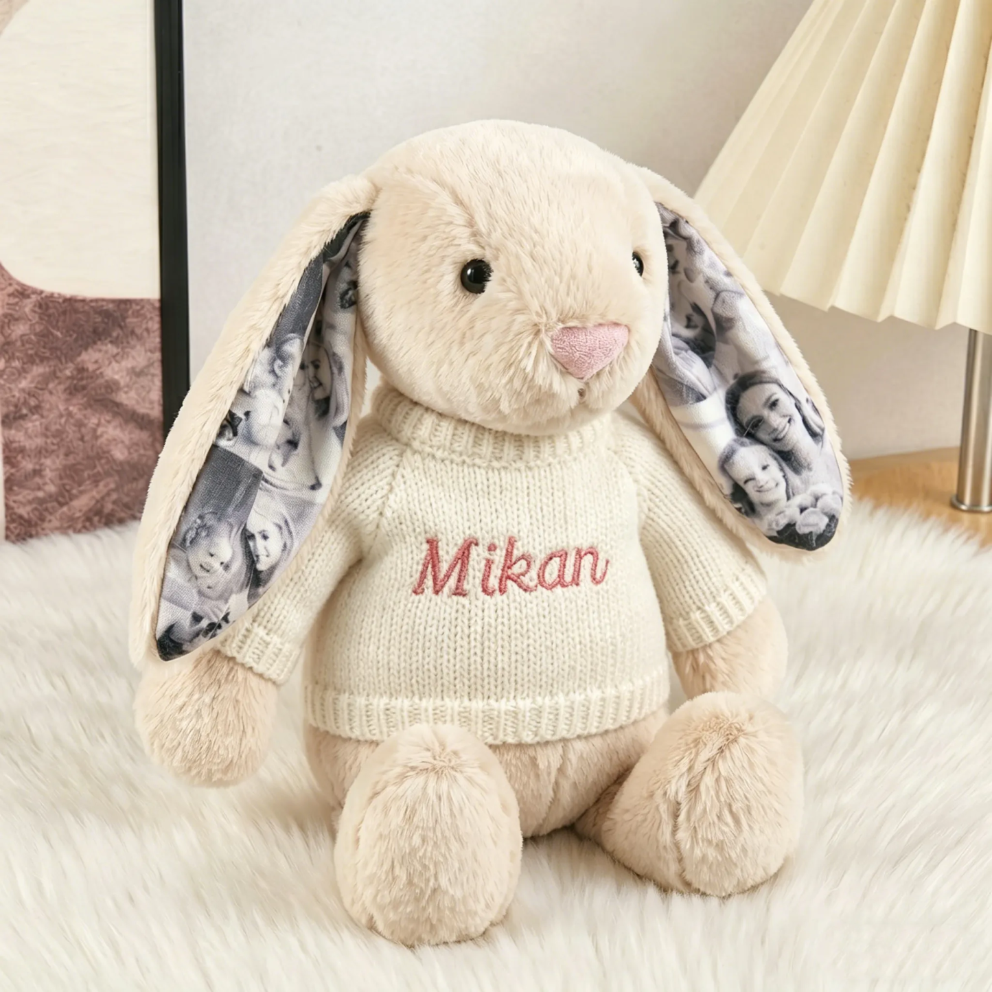 Benutzerdefiniertes Foto-Plüschhäschen Mit Personalisierter Namensstickerei Und Verstecktem Ohrbild – Süßes Häschengeschenk Für Paare, Jubiläumsgeschenke - dephotoblanket