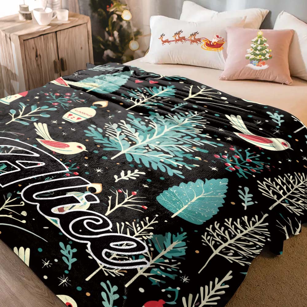 Benutzerdefinierte Text-weihnachtsdecke Mit Dunklem Muster, Einzigartiges Geschenk Für Die Familie - dephotoblanket