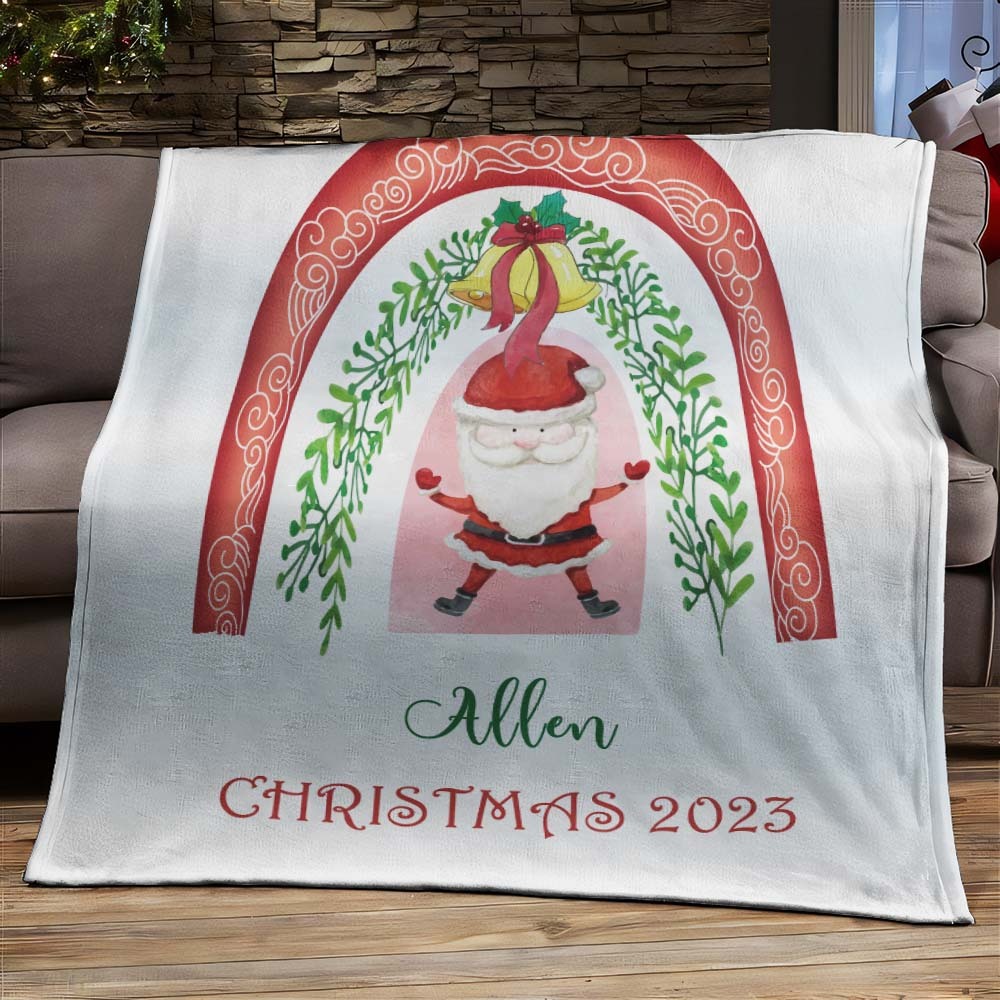 Benutzerdefinierter Text Niedliche Weihnachtsdecke Mit Weihnachtsmannbogen, Einzigartiges Geschenk Für Kinder - dephotoblanket
