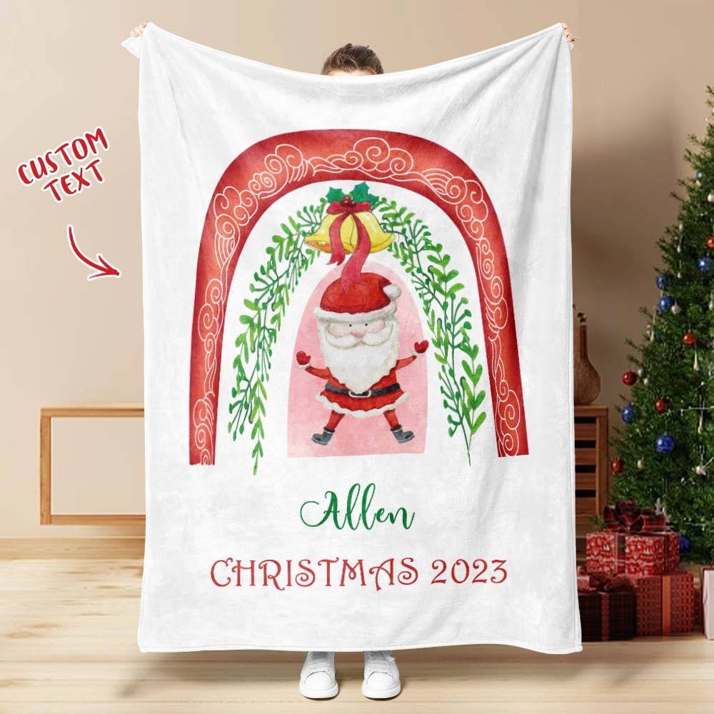 Benutzerdefinierter Text Niedliche Weihnachtsdecke Mit Weihnachtsmannbogen, Einzigartiges Geschenk Für Kinder - dephotoblanket
