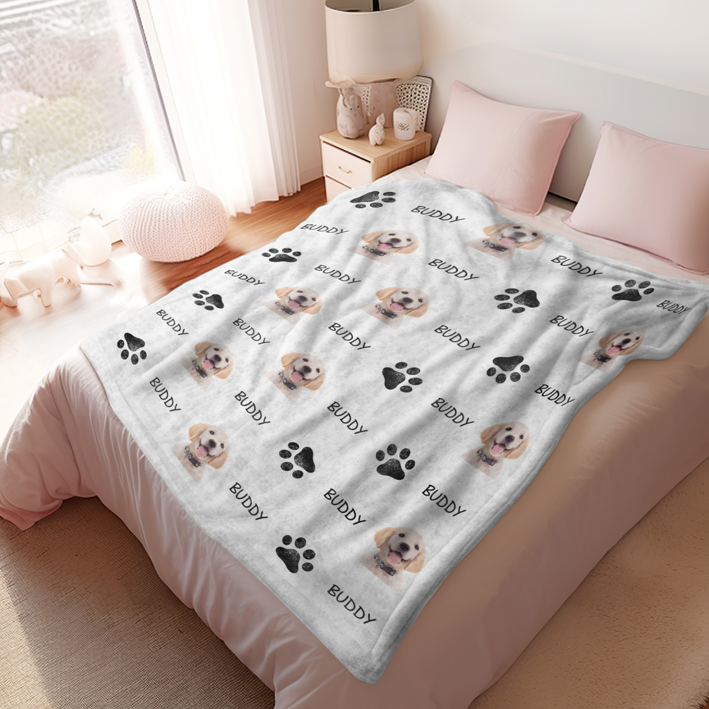 Benutzerdefinierte Fotonamen-haustierdecken, Personalisierte Clipart-hundedecke – Süße Haustierpfote - dephotoblanket