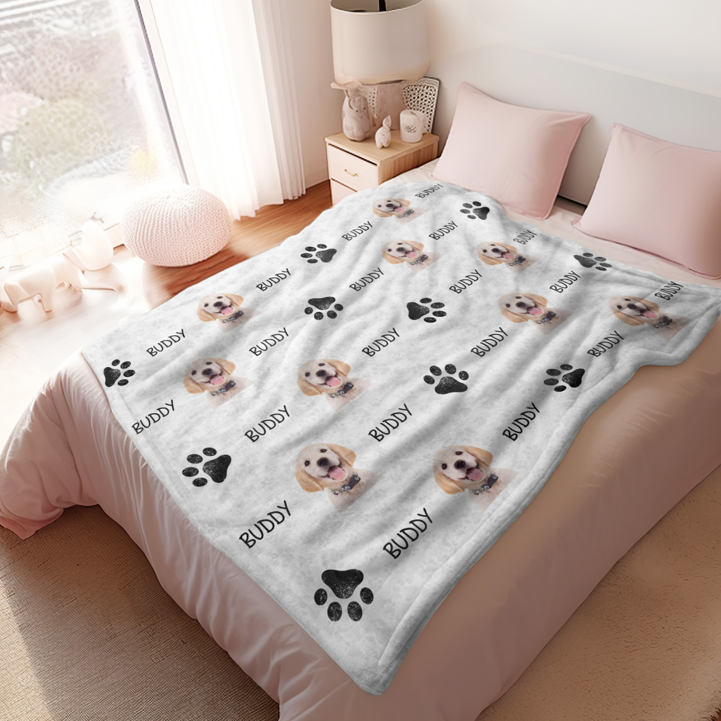 Benutzerdefinierte Fotonamen-haustierdecken, Personalisierte Clipart-hundedecke – Süße Haustierpfote - dephotoblanket