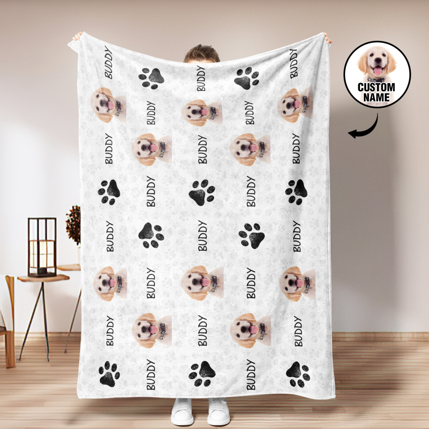 Benutzerdefinierte Fotonamen-haustierdecken, Personalisierte Clipart-hundedecke – Süße Haustierpfote - dephotoblanket