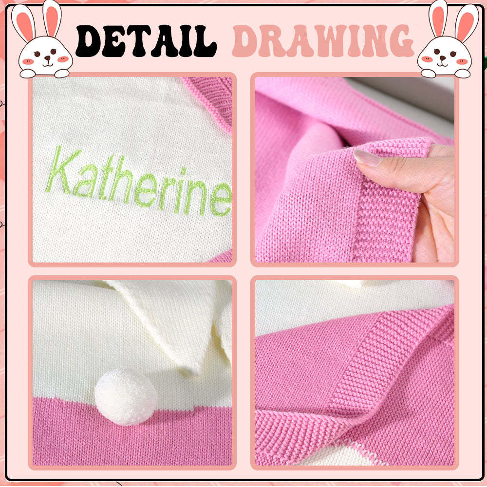 Personalisierte Strickdecke, Hasendecke Mit Gesticktem Namen, Geschenk Für Baby - dephotoblanket