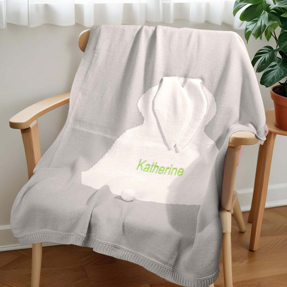 Personalisierte Strickdecke, Hasendecke Mit Gesticktem Namen, Geschenk Für Baby - dephotoblanket