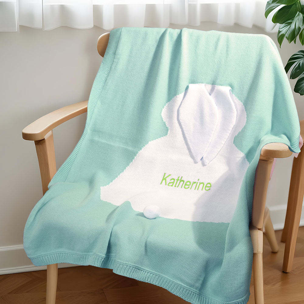 Personalisierte Strickdecke, Hasendecke Mit Gesticktem Namen, Geschenk Für Baby - dephotoblanket