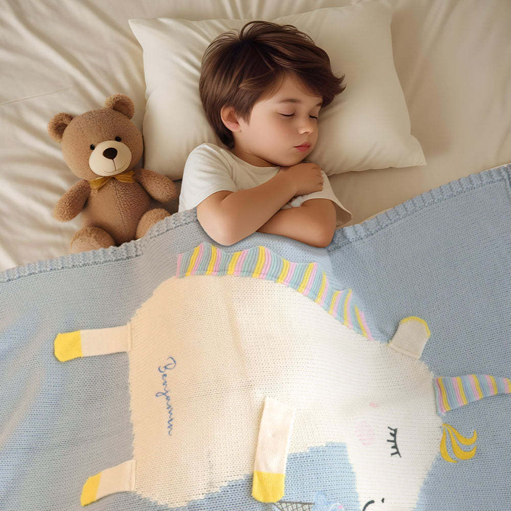 Personalisierte Strickdecke, Einhorndecke Mit Gesticktem Namen, Geschenk Für Baby - dephotoblanket
