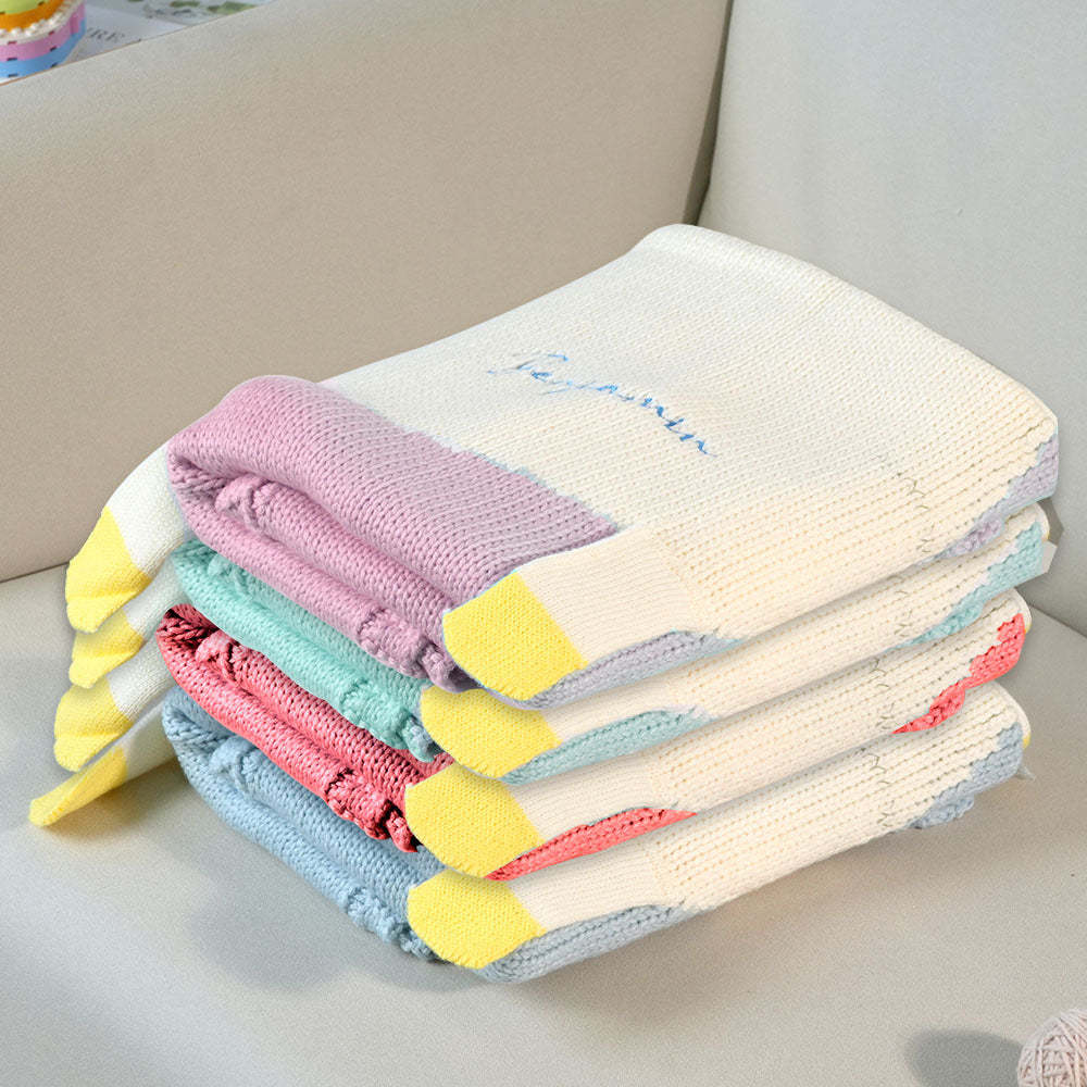 Personalisierte Strickdecke, Einhorndecke Mit Gesticktem Namen, Geschenk Für Baby - dephotoblanket