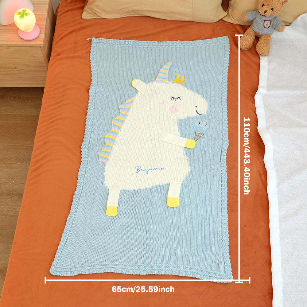 Personalisierte Strickdecke, Einhorndecke Mit Gesticktem Namen, Geschenk Für Baby - dephotoblanket