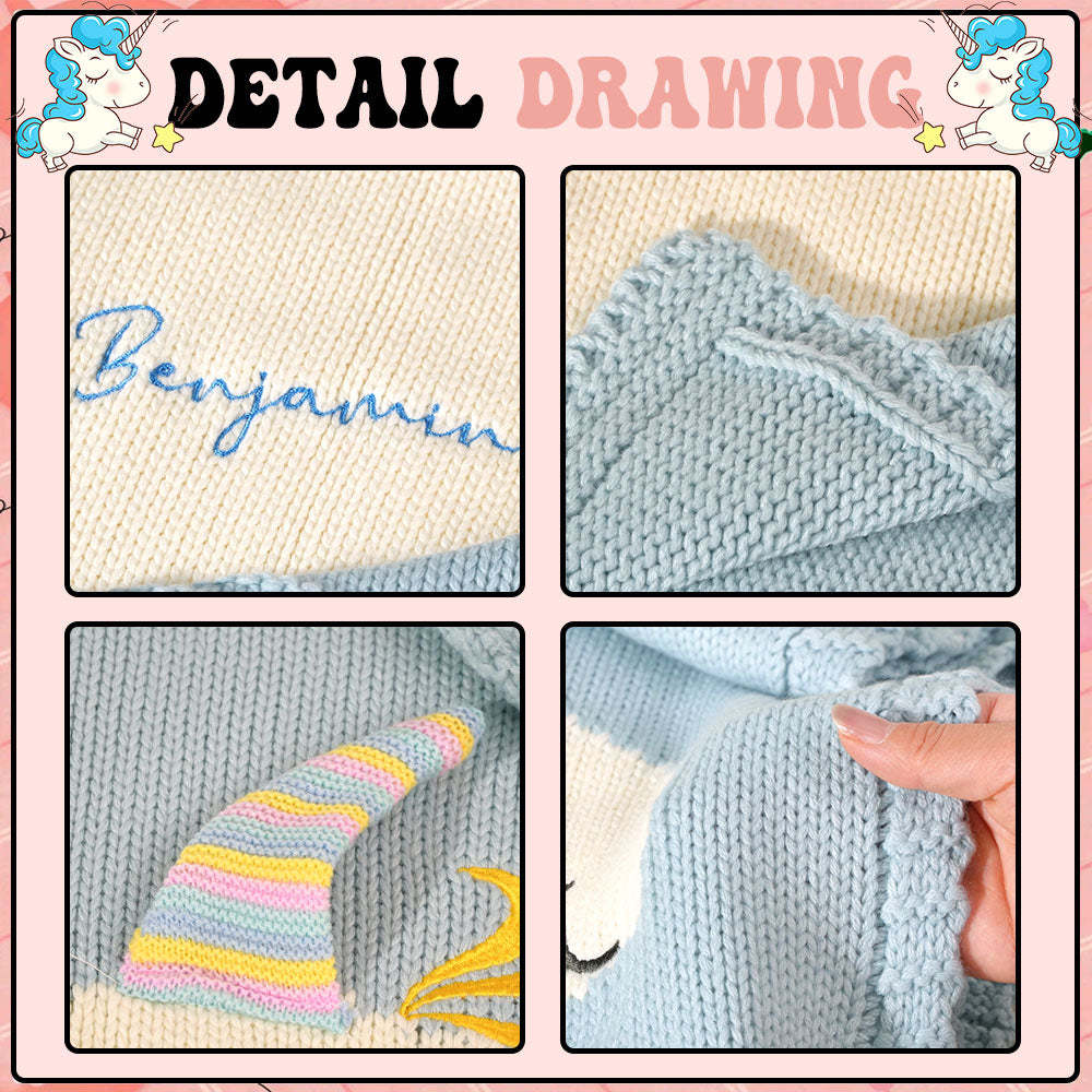 Personalisierte Strickdecke, Einhorndecke Mit Gesticktem Namen, Geschenk Für Baby - dephotoblanket