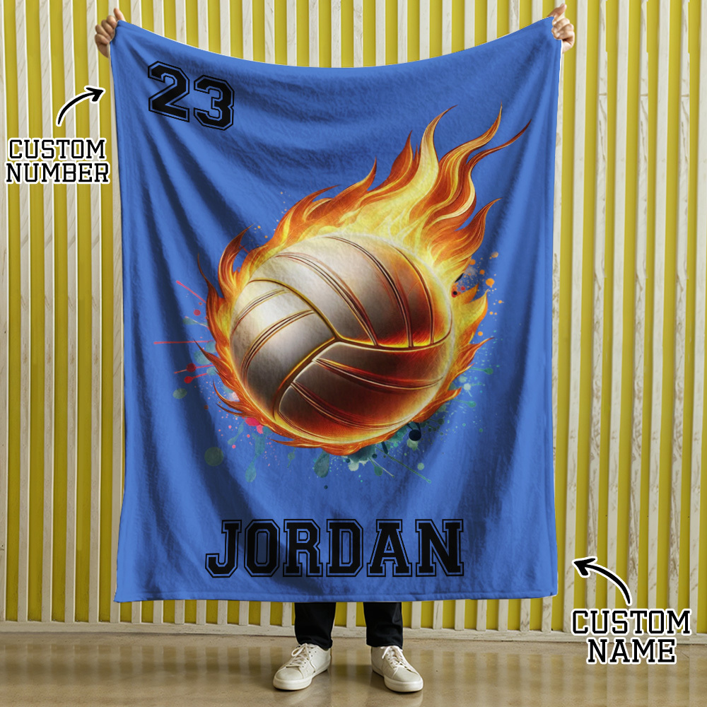 Personalisierte Weiche Überwurfdecke Mit Flaming-basketball-fußball-sportball-design, Mit Namen Und Nummer, Geburtstagsgeschenk Für Spieltag-liebhaber Von Team-ballspielen - dephotoblanket