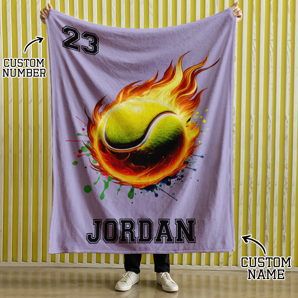 Personalisierte Weiche Überwurfdecke Mit Flaming-basketball-fußball-sportball-design, Mit Namen Und Nummer, Geburtstagsgeschenk Für Spieltag-liebhaber Von Team-ballspielen - dephotoblanket
