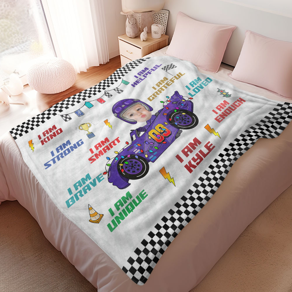 Personalisiertes Kindergesicht Autospielzeug Affirmationsgeschenk - Personalisierte Fotodecke - dephotoblanket