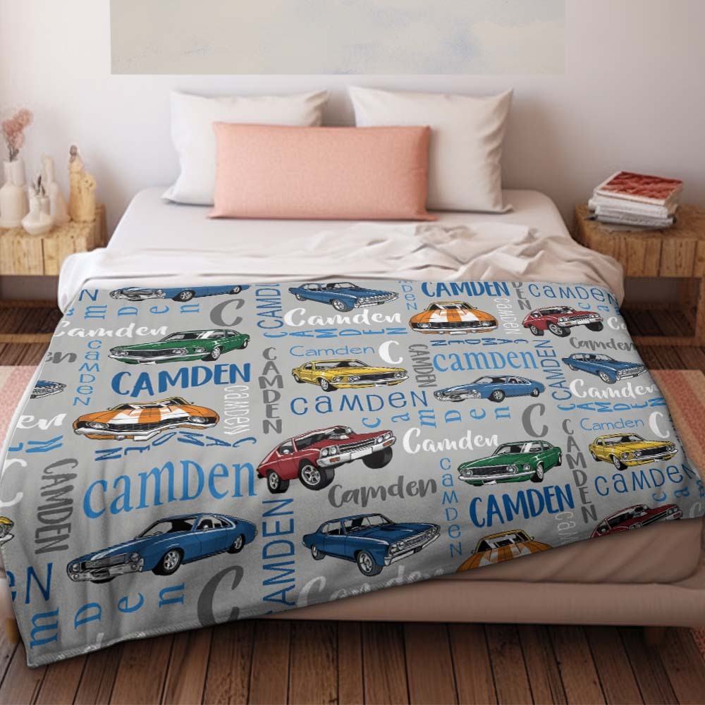 Personalized Muscle Car Baby Blanket - Sport Car Personalized Blanket Custom Baby Blanket Vintage Muscle Car - dephotoblanket