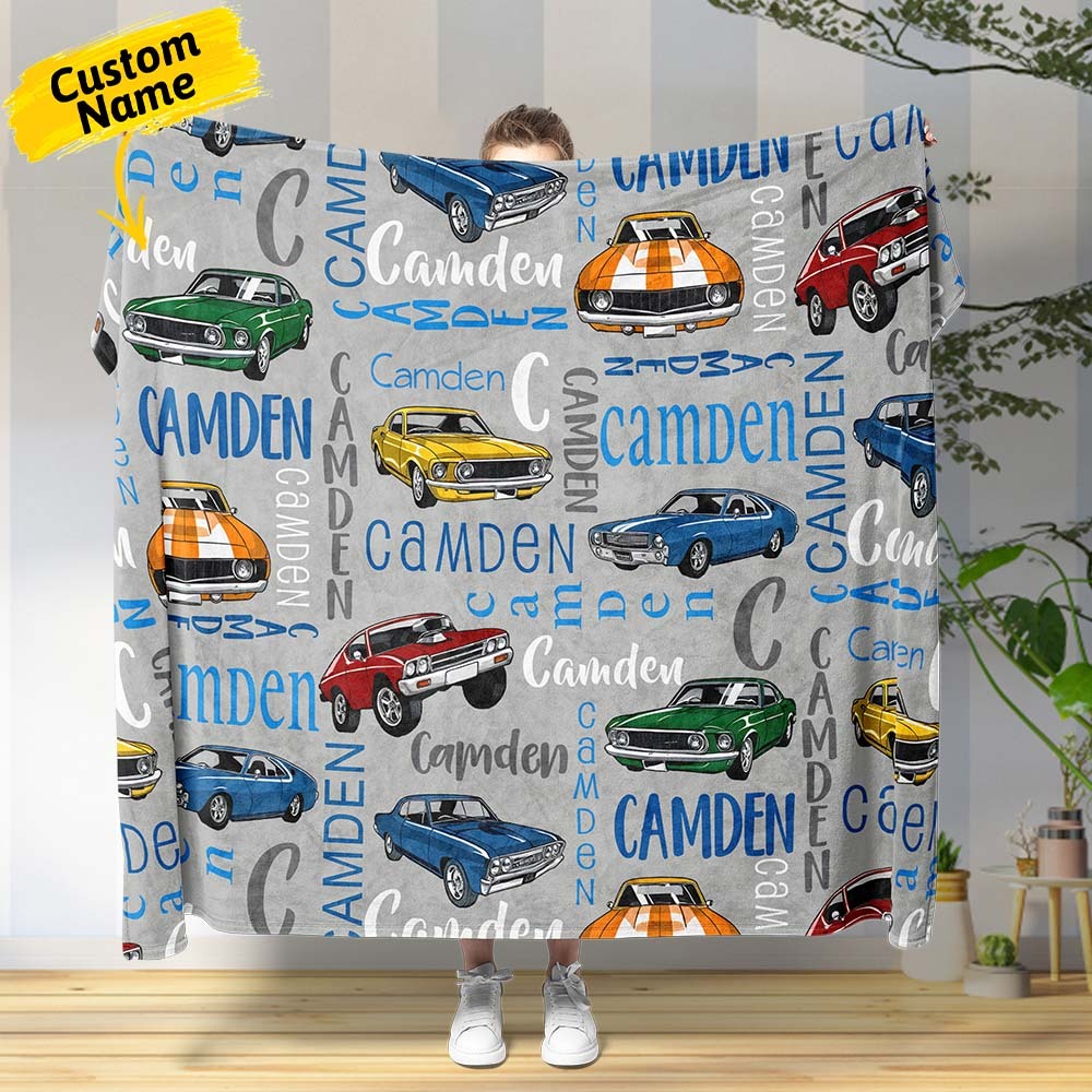 Personalized Muscle Car Baby Blanket - Sport Car Personalized Blanket Custom Baby Blanket Vintage Muscle Car - dephotoblanket