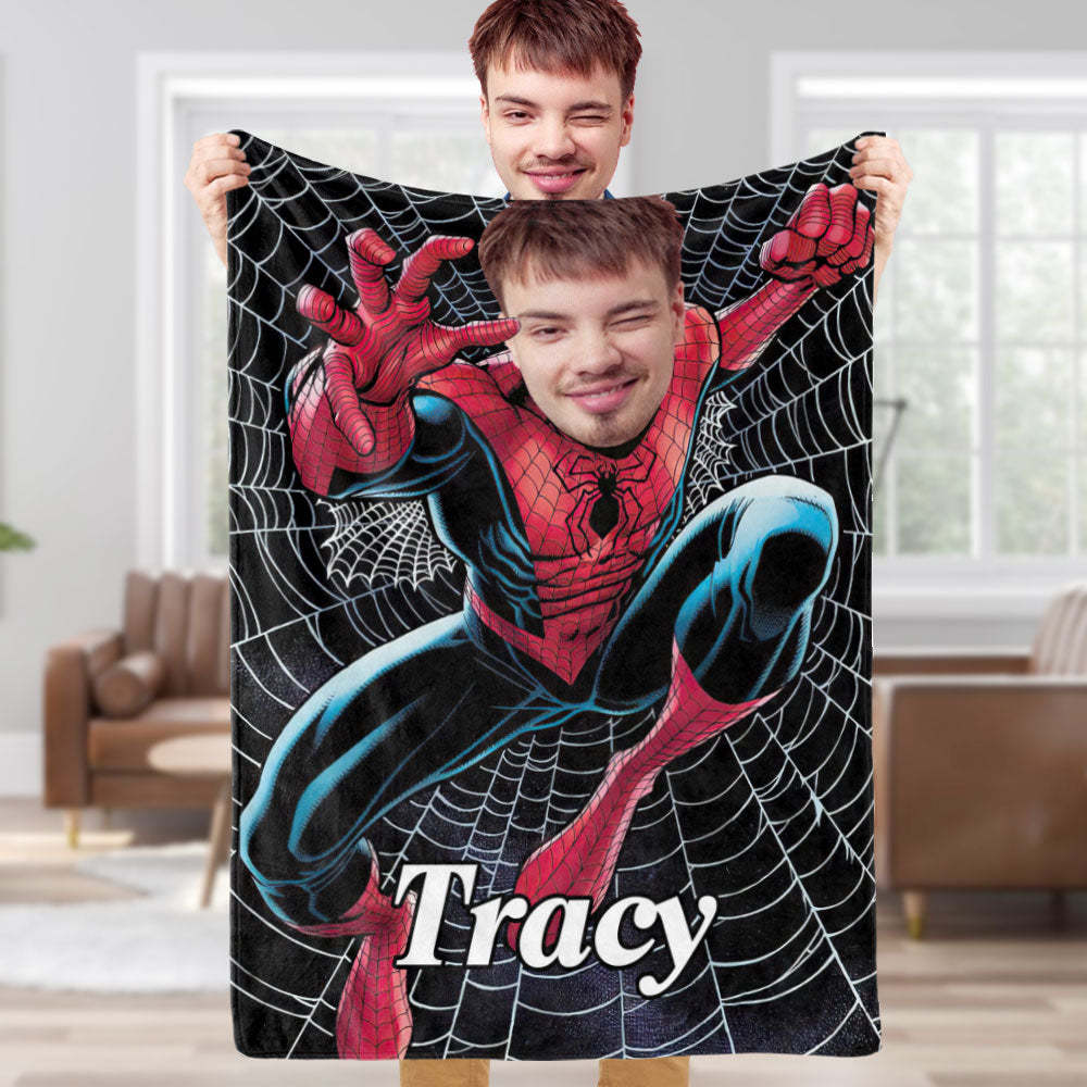 Benutzerdefinierte Gesichtsdecke Personalisiertes Foto Und Text Unbesiegbare Spider-man-decke Minime-decke Bestes Geschenk Für Ihn - dephotoblanket