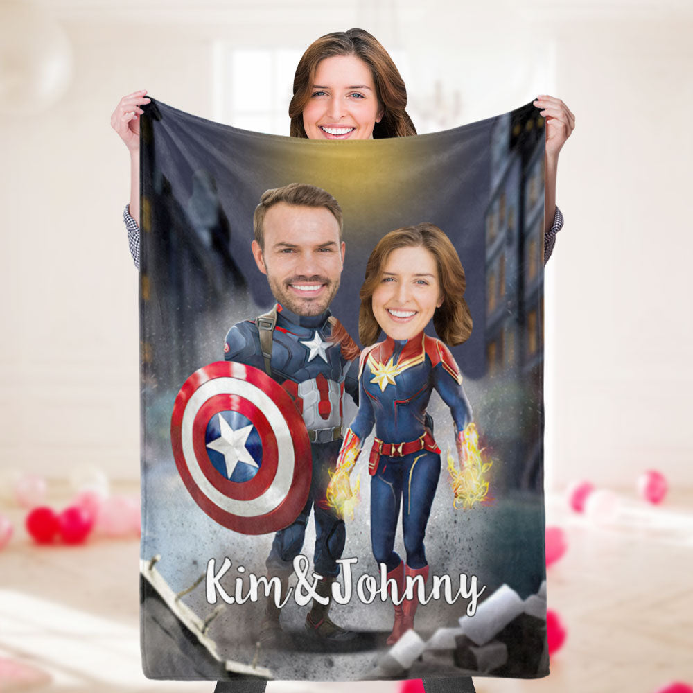 Kundenspezifische Fotodecke Personalisierte Paardecke Kundenspezifische Superheldendecke Captain America Und Captain Marvel Blanket Valentinstagsgeschenke