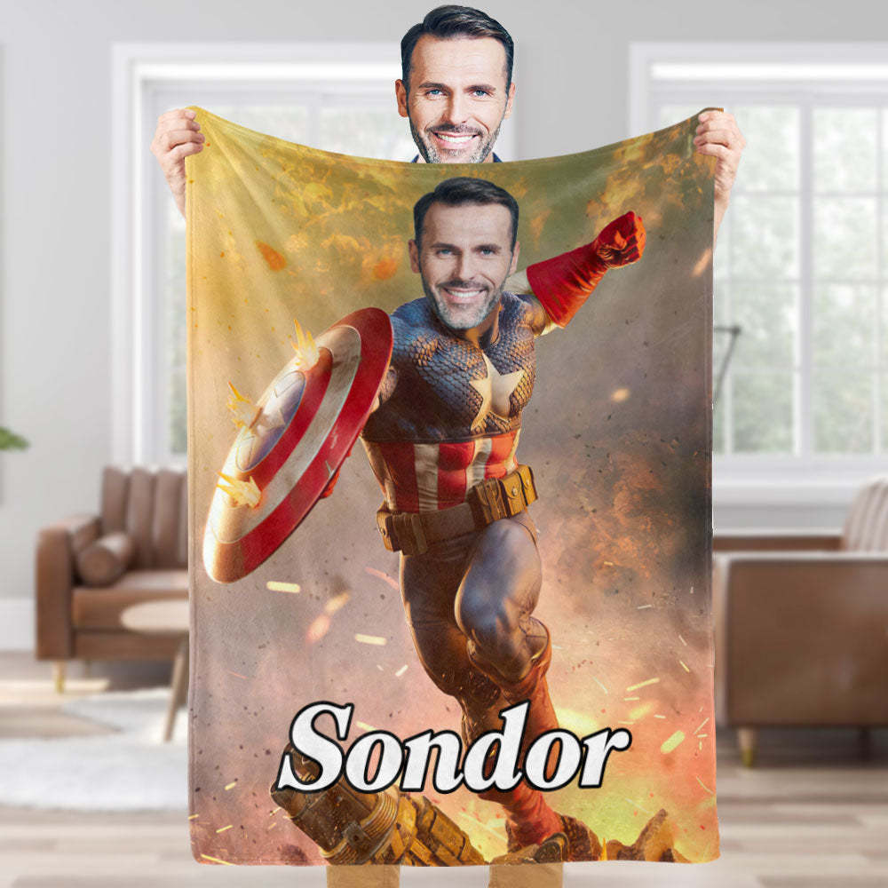 Kundenspezifische Fotodecke Personalisierte Gesichtsdecke Kundenspezifisches Captain America-deckengeschenk Für Ihn - dephotoblanket