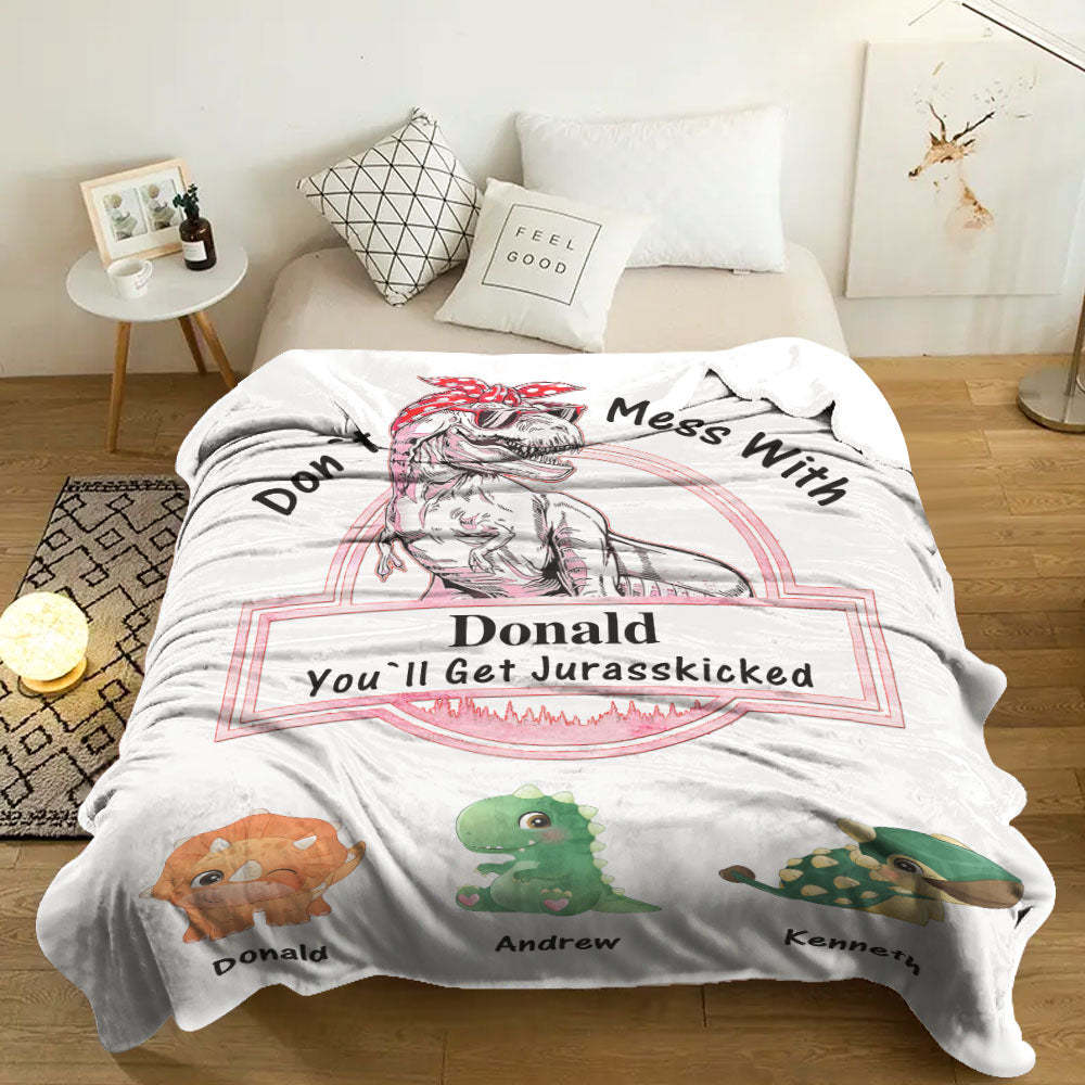 Benutzerdefinierte Gravierte Decke Benutzerdefinierte Dinosaurier Don't Mess With Mamasaurus Bestes Geschenk Für Mutter - dephotoblanket