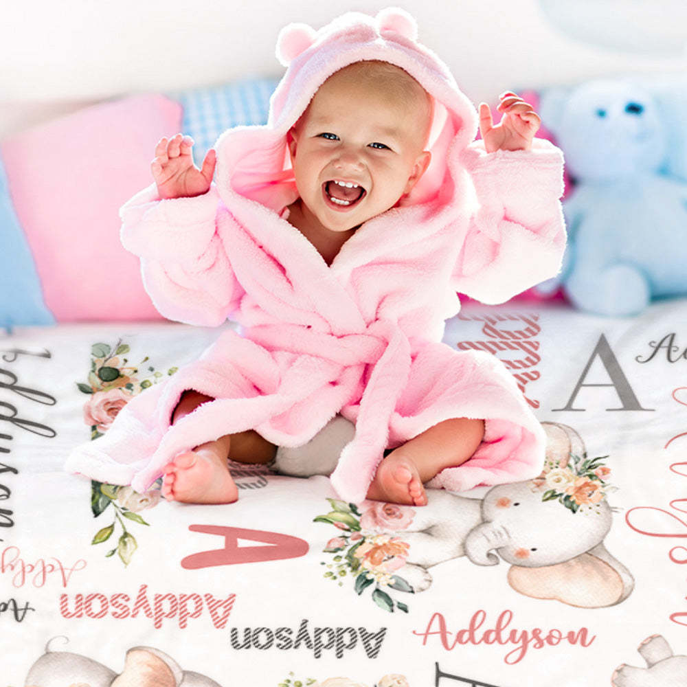 Benutzerdefinierte Florale Süße Elefantendecke Mit Namen, Weihnachten, Geburtstag, Babyparty, Geschenk Für Baby-kind-familie - dephotoblanket
